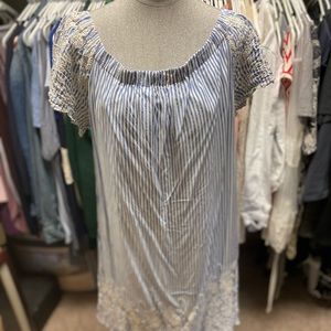 Blue and white crocheted trim dress